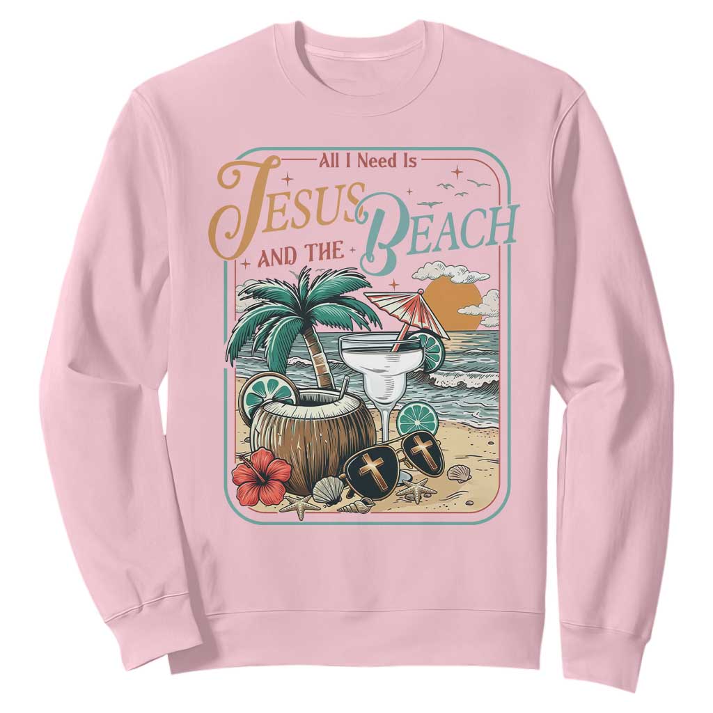 Funny Christian Beach Gift Sweatshirt All I Need Is Jesus And The Beach TS12 Light Pink Print Your Wear