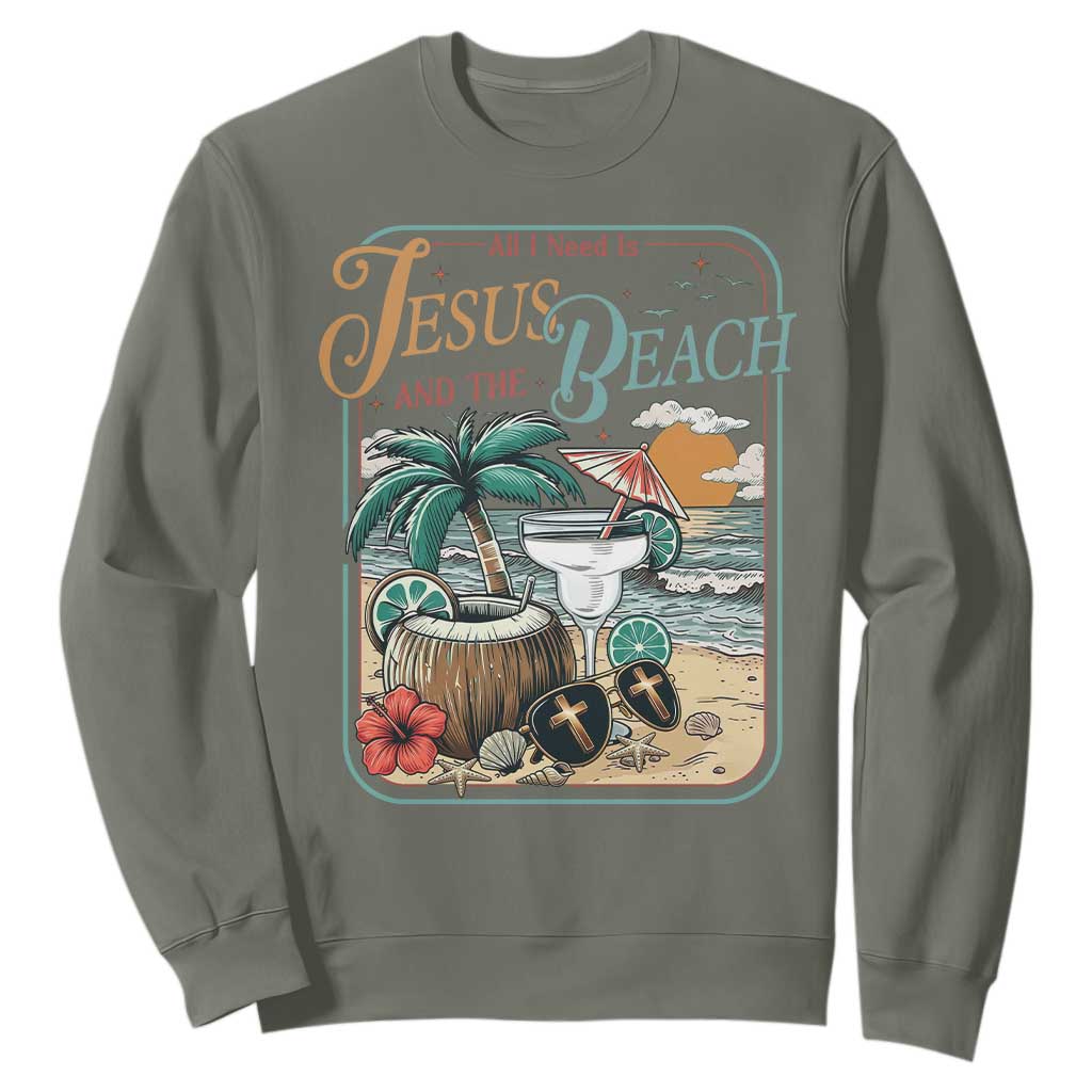 Funny Christian Beach Gift Sweatshirt All I Need Is Jesus And The Beach TS12 Military Green Print Your Wear