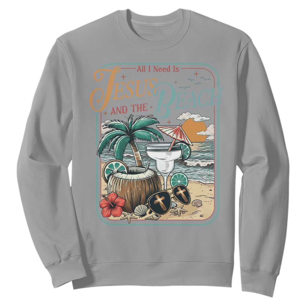 Funny Christian Beach Gift Sweatshirt All I Need Is Jesus And The Beach TS12 Sport Gray Print Your Wear