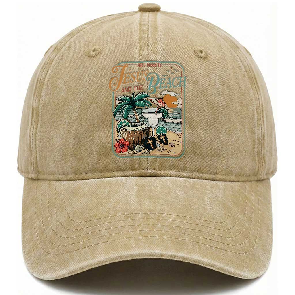 Funny Christian Beach Gift Washed Cotton Baseball Cap All I Need Is Jesus And The Beach TS12 Print Your Wear