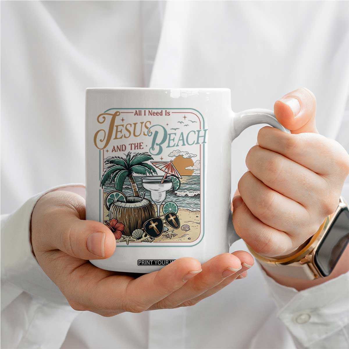 Funny Christian Beach Gift Coffee Mug All I Need Is Jesus And The Beach TS12 Print Your Wear