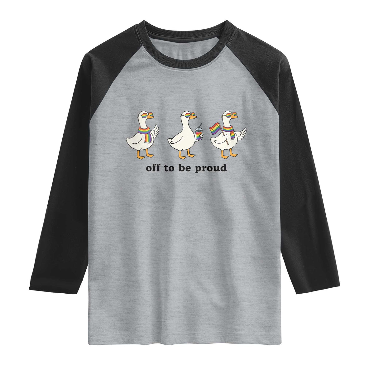 Funny Pride Goose Off To Be Proud Raglan Shirt LGBTQ Advocate Gift TS12 Heather Gray Black Print Your Wear