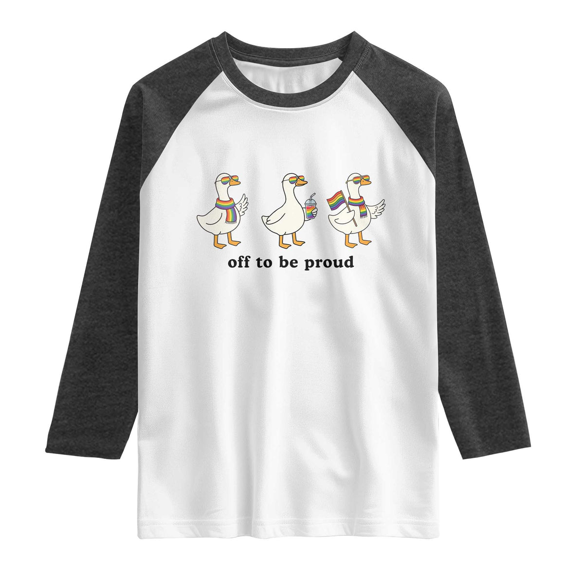 Funny Pride Goose Off To Be Proud Raglan Shirt LGBTQ Advocate Gift TS12 White Heather Charcoal Print Your Wear