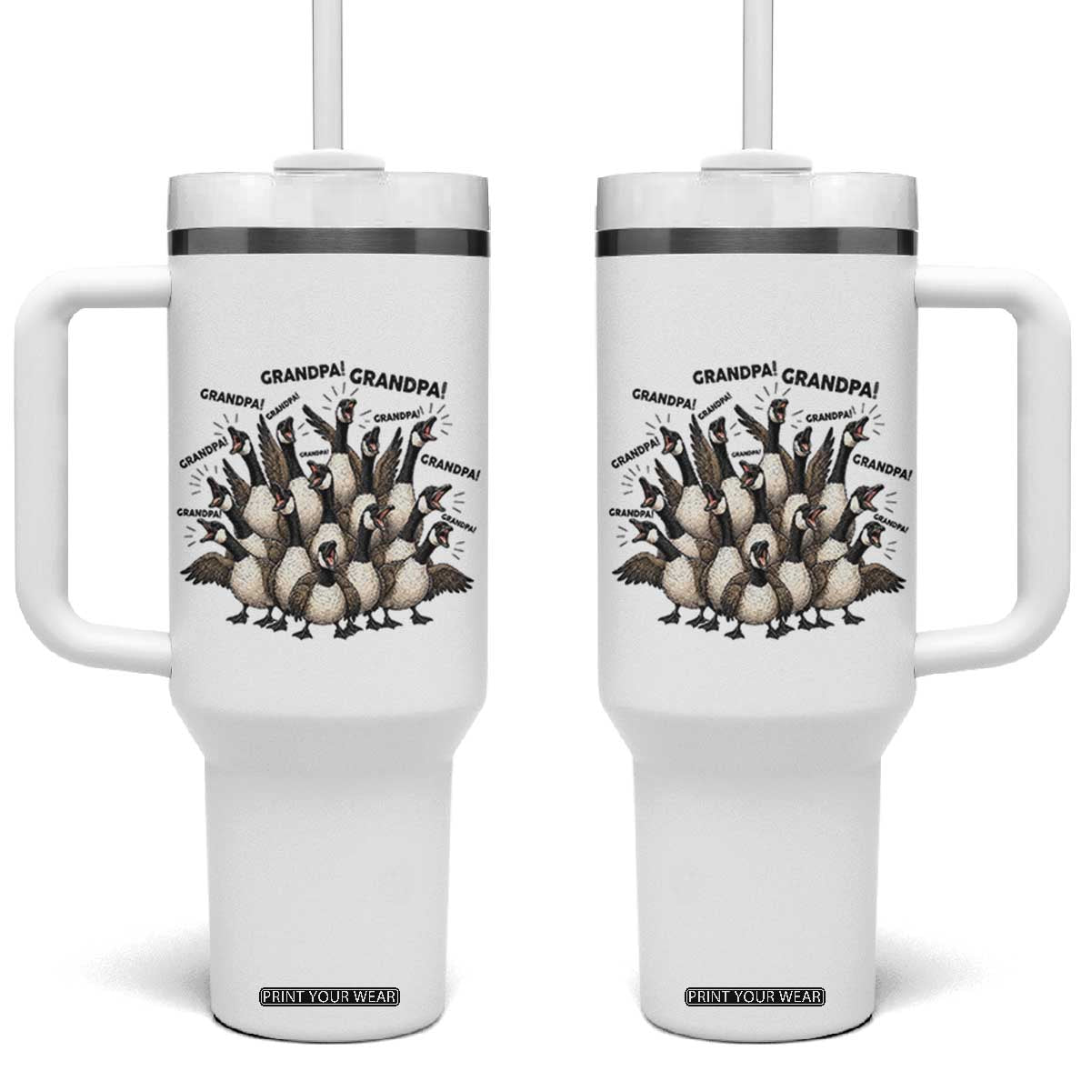Silly Goose Grandpa Tumbler With Handle Funny Family Chaos Grandfather TS12 One Size: 40 oz White Print Your Wear