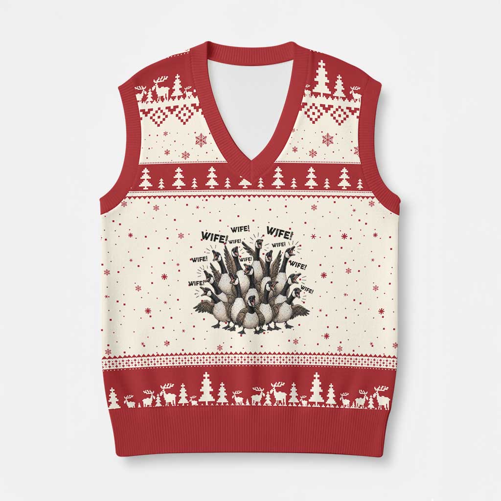 Silly Goose Wife V-Neck Knit Sweater Vest Funny Marriage Chaos Wifehood TS12 Beige Red Print Your Wear