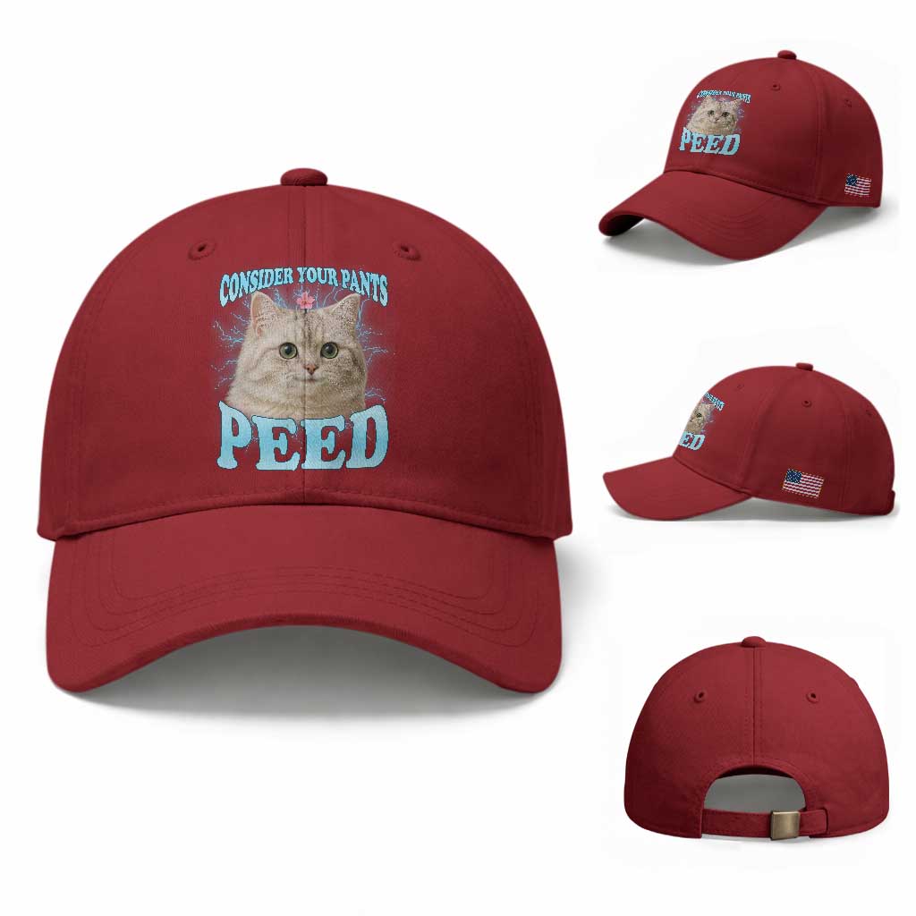 Funny Cat Baseball Cap Consider Your Pants Peed Meme Saying TS12 Baseball Cap Universal Fit Cherry Red Print Your Wear
