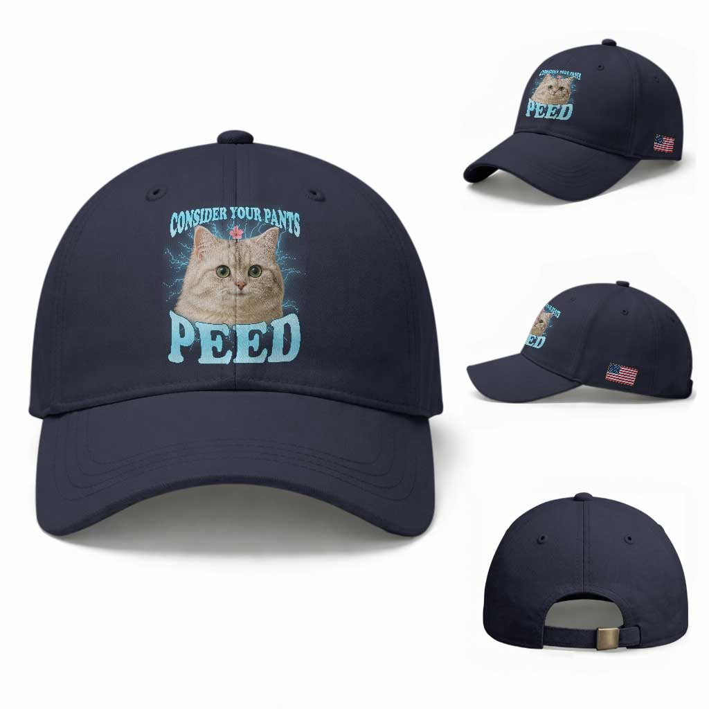 Funny Cat Baseball Cap Consider Your Pants Peed Meme Saying TS12 Baseball Cap Universal Fit Navy Print Your Wear