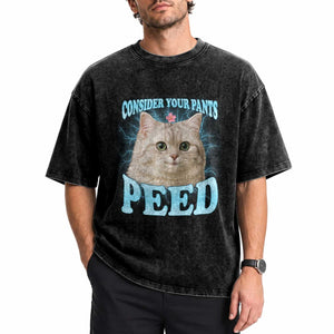 Funny Cat Washed Cotton T-Shirt Consider Your Pants Peed Meme Saying