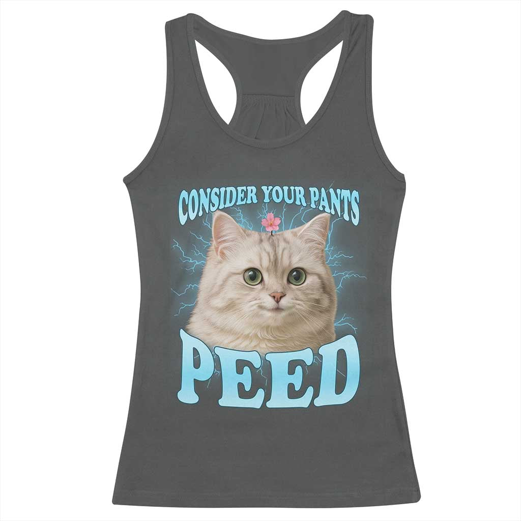 Funny Cat Racerback Tank Top Consider Your Pants Peed Meme Saying TS12 Dark Heather Print Your Wear