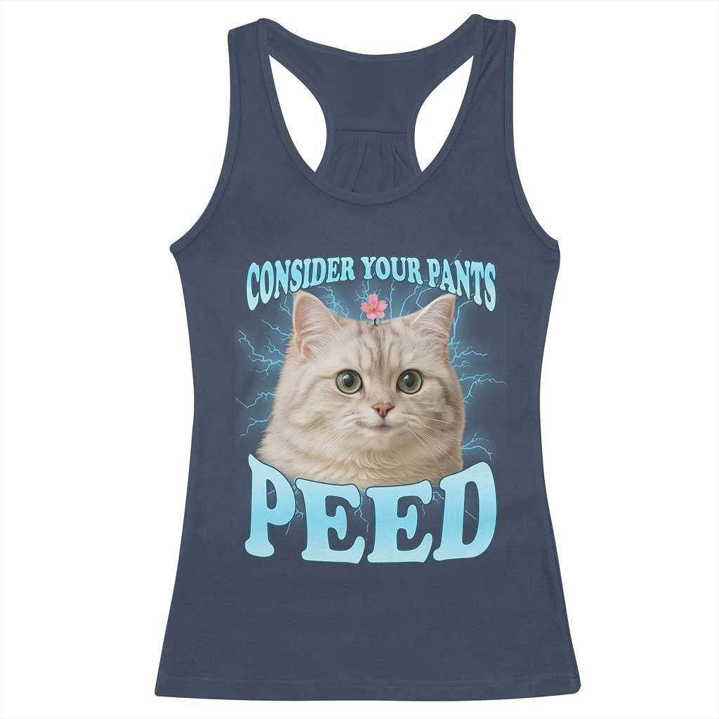 Funny Cat Racerback Tank Top Consider Your Pants Peed Meme Saying TS12 Navy Print Your Wear