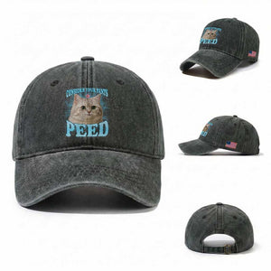 Funny Cat Washed Cotton Baseball Cap Consider Your Pants Peed Meme Saying TS12 Washed Cap Universal Fit Dark Green Print Your Wear