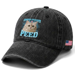 Funny Cat Washed Cotton Baseball Cap Consider Your Pants Peed Meme Saying TS12 Print Your Wear