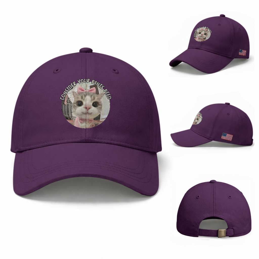 Consider Your Pants Peed Baseball Cap Funny Cat Meme Saying TS12 Baseball Cap Universal Fit Purple Print Your Wear