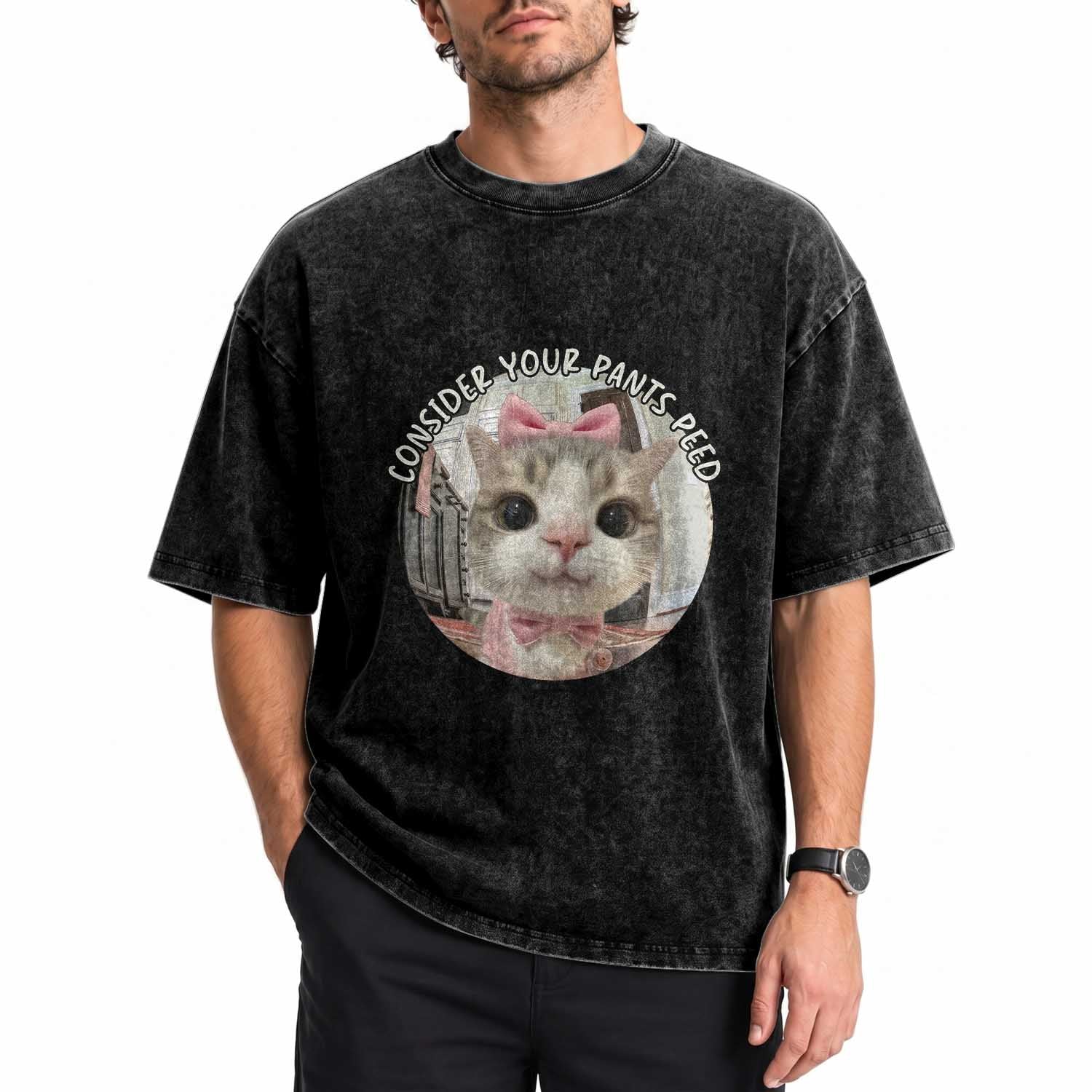 Consider Your Pants Peed Washed Cotton T-Shirt Funny Cat Meme Saying