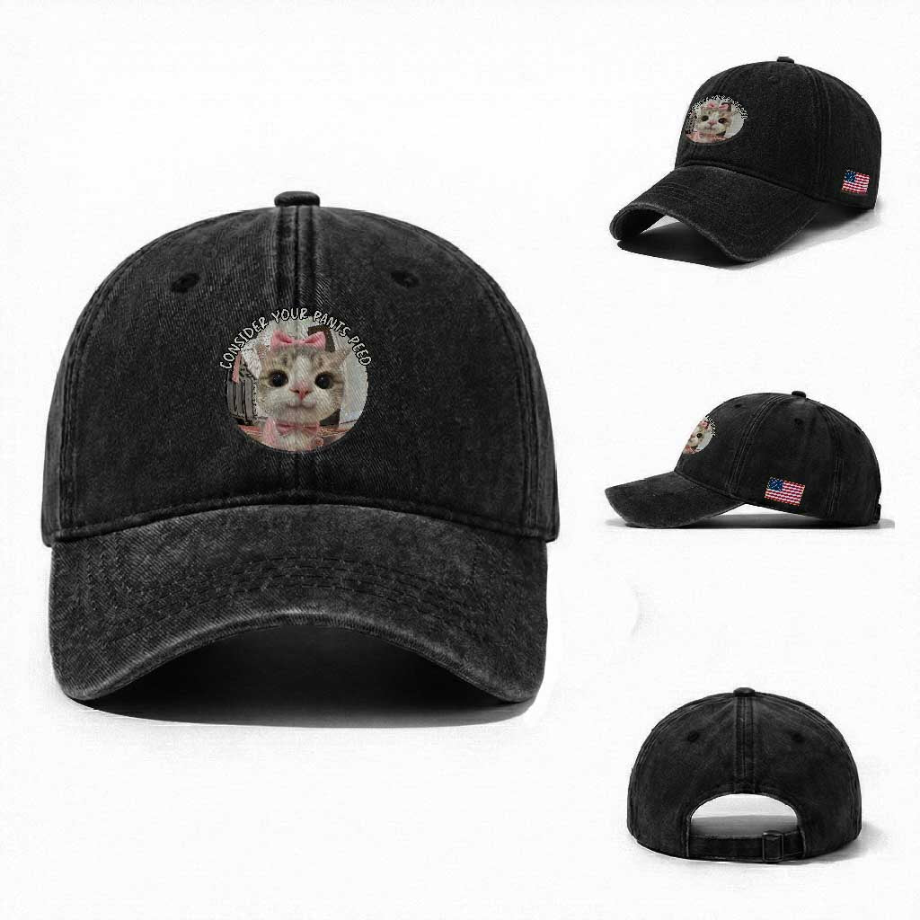 Consider Your Pants Peed Washed Cotton Baseball Cap Funny Cat Meme Saying TS12 Washed Cap Universal Fit Black Print Your Wear