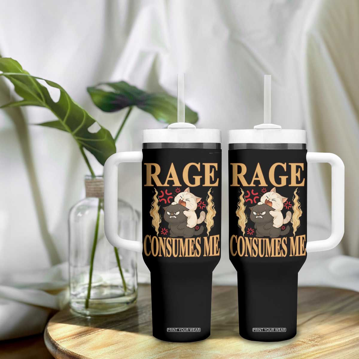 Cute Cat Tumbler With Handle Rage Is Consuming Me TS12 Print Your Wear
