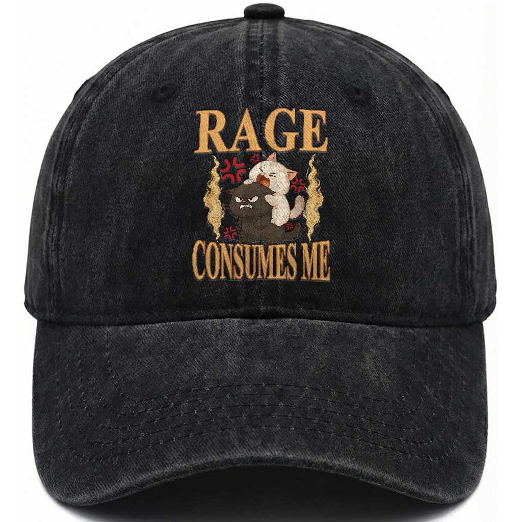 Cute Cat Washed Cotton Baseball Cap Rage Is Consuming Me TS12 Print Your Wear