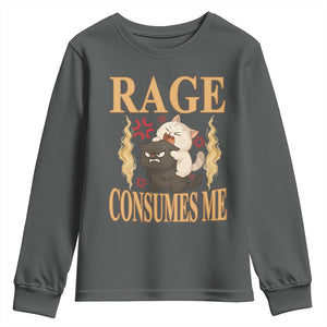 Cute Cat Youth Sweatshirt Rage Is Consuming Me TS12 Dark Heather Print Your Wear