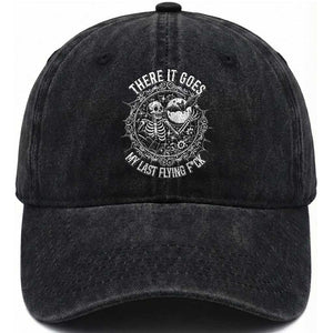 There It Goes My Last Flying F*ck Washed Cotton Baseball Cap Funny Skeleton Quote TS12 Print Your Wear