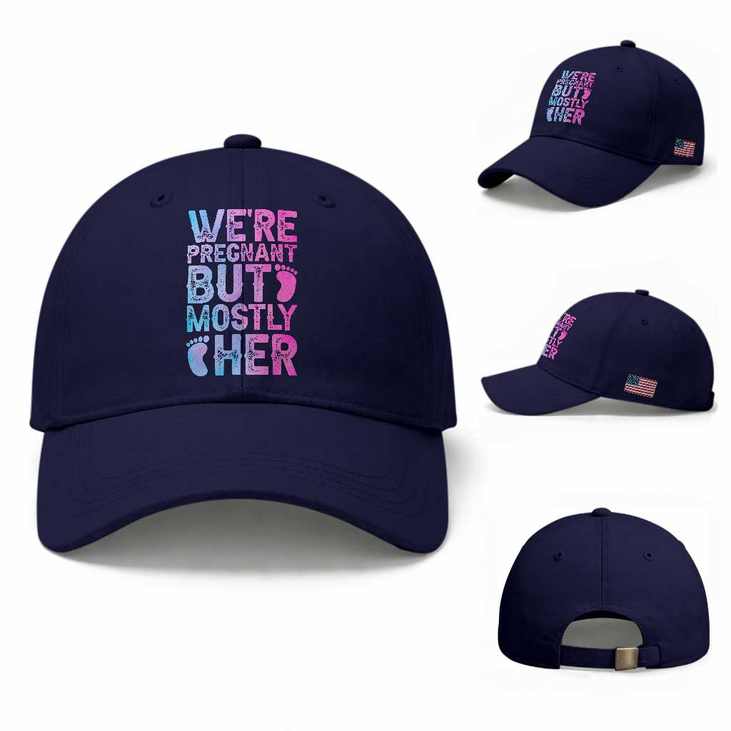 Funny First Time Parents Gift Baseball Cap We Are Pregnant But Mostly Her TS12 Baseball Cap Universal Fit Dark Blue Print Your Wear