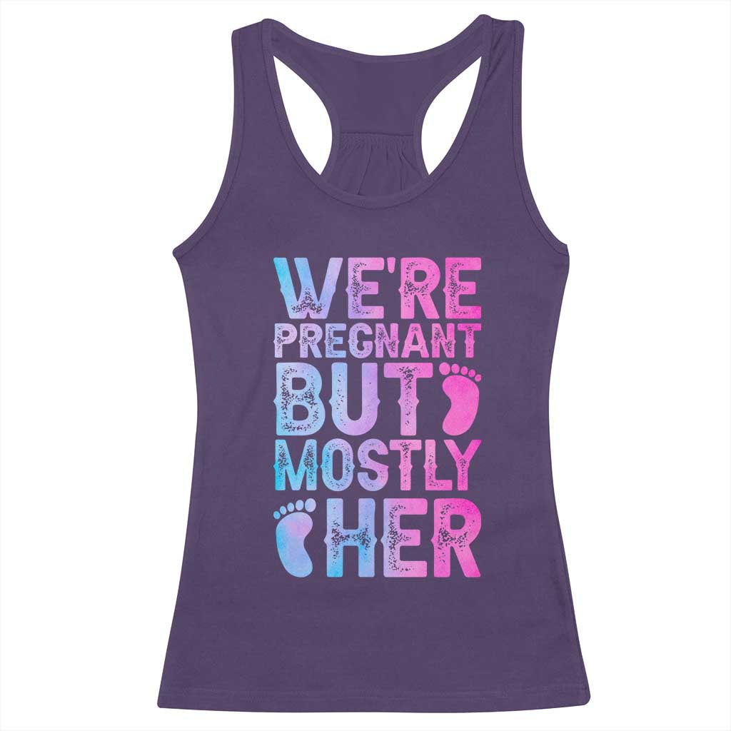 Funny First Time Parents Gift Racerback Tank Top We Are Pregnant But Mostly Her TS12 Purple Print Your Wear