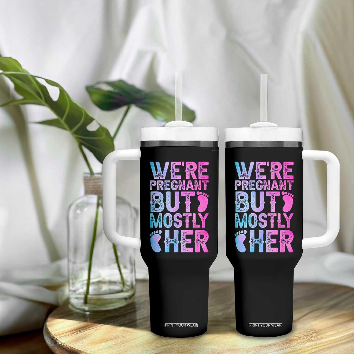 Funny First Time Parents Gift Tumbler With Handle We Are Pregnant But Mostly Her TS12 Print Your Wear