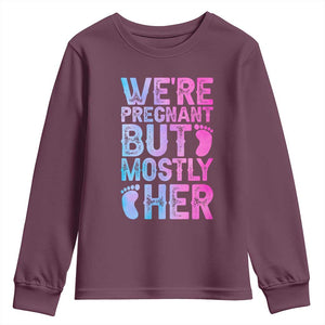 Funny First Time Parents Gift Youth Sweatshirt We Are Pregnant But Mostly Her TS12 Maroon Print Your Wear