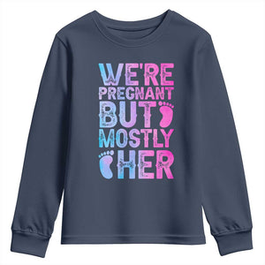 Funny First Time Parents Gift Youth Sweatshirt We Are Pregnant But Mostly Her TS12 Navy Print Your Wear