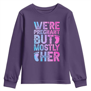 Funny First Time Parents Gift Youth Sweatshirt We Are Pregnant But Mostly Her TS12 Purple Print Your Wear