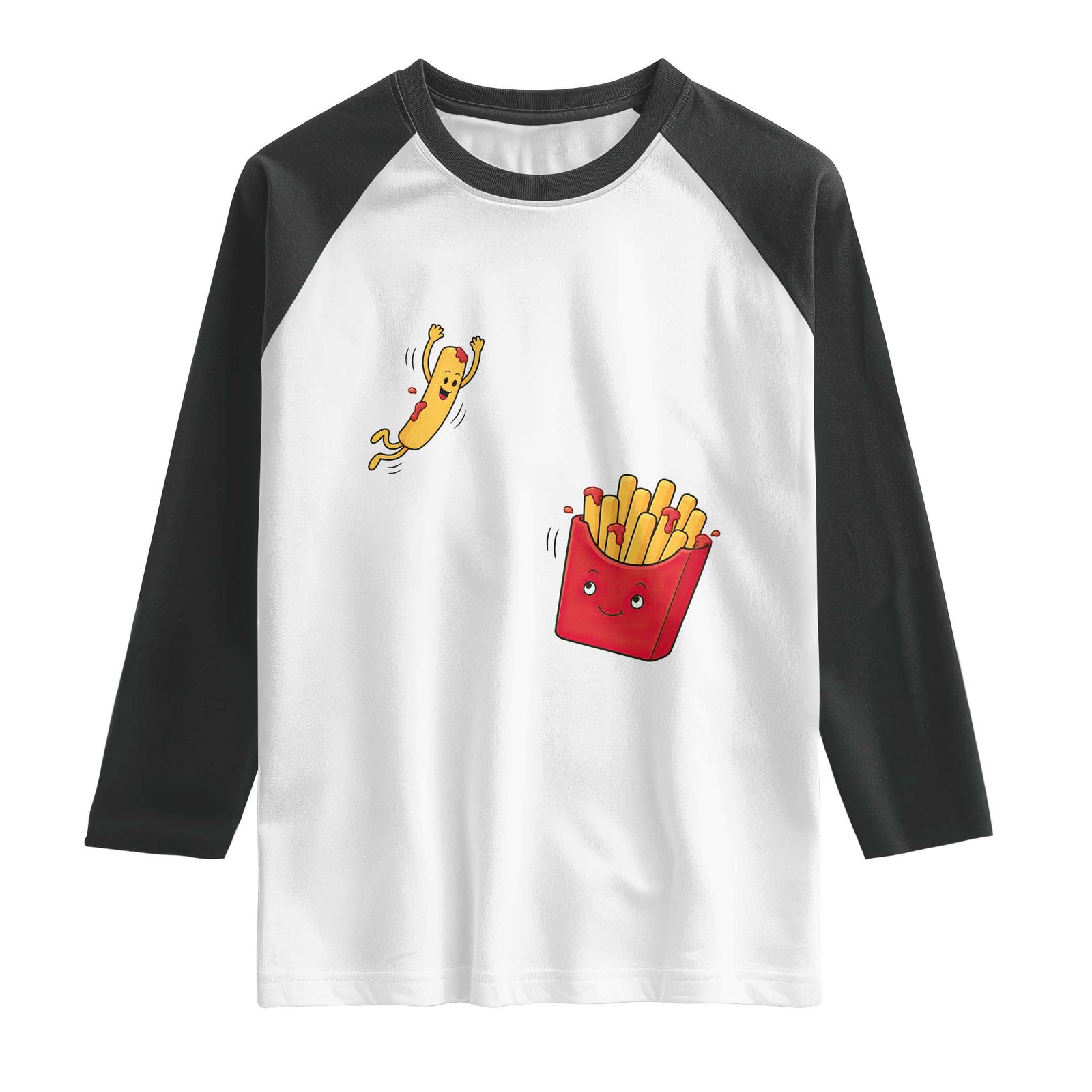 Funny French Fry Jumping Into Fries Box Raglan Shirt Fast Food Lover TS12 White Black Print Your Wear