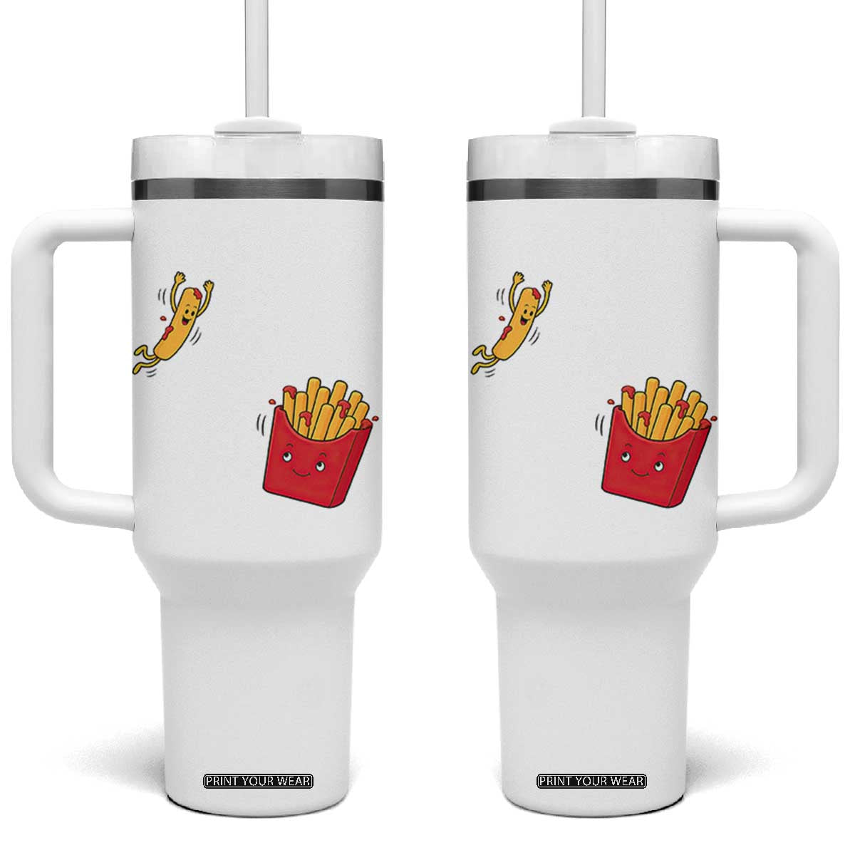 Funny French Fry Jumping Into Fries Box Tumbler With Handle Fast Food Lover TS12 One Size: 40 oz White Print Your Wear