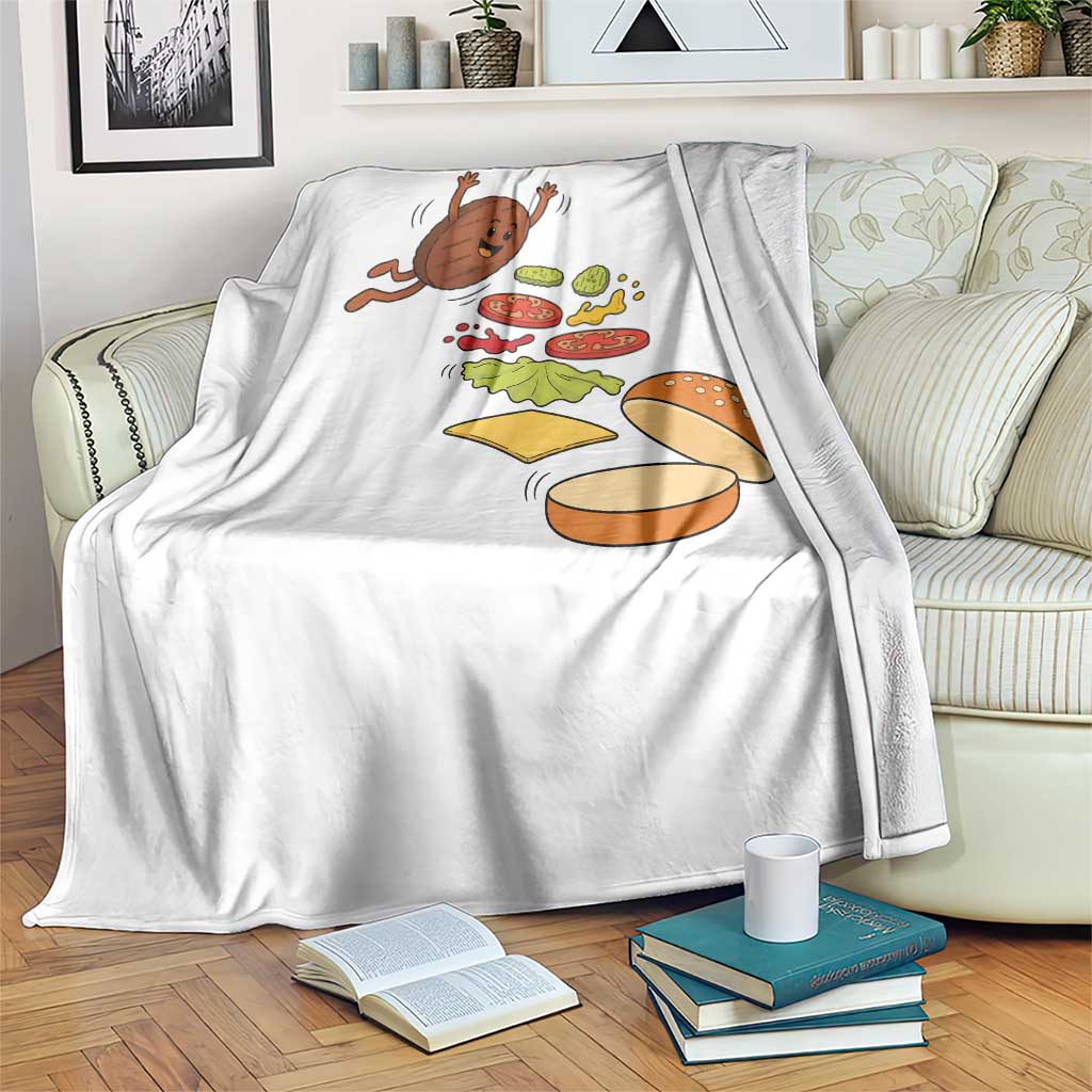Funny Burger Ingredients Flying Into Bun Throw Blanket Fast Food Lover Gift TS12 Print Your Wear