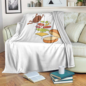 Funny Burger Ingredients Flying Into Bun Throw Blanket Fast Food Lover Gift TS12 Print Your Wear