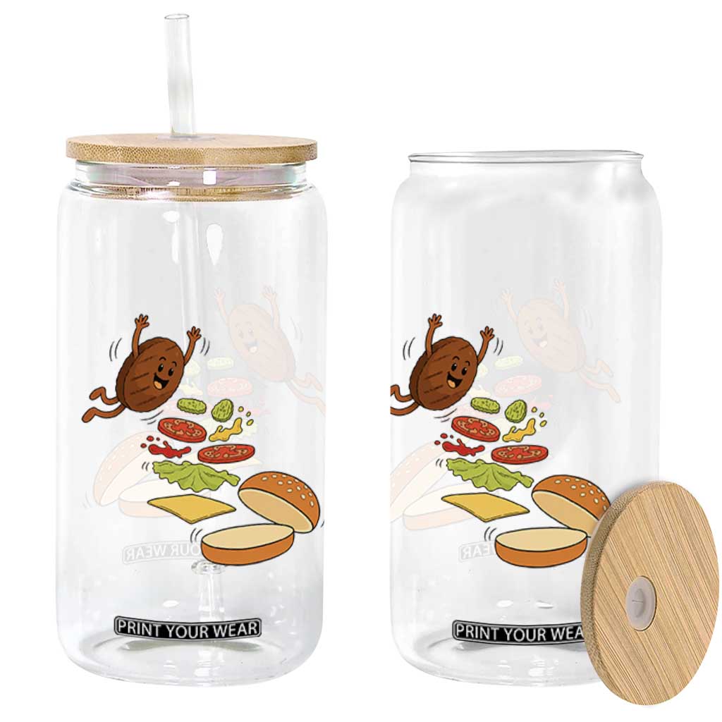 Funny Burger Ingredients Flying Into Bun Glass Can Fast Food Lover Gift TS12 Print Your Wear