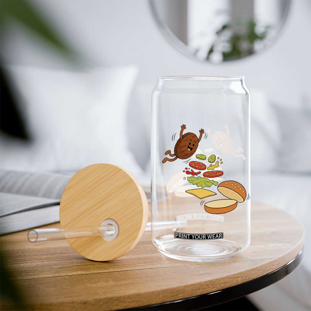 Funny Burger Ingredients Flying Into Bun Glass Can Fast Food Lover Gift TS12 Print Your Wear