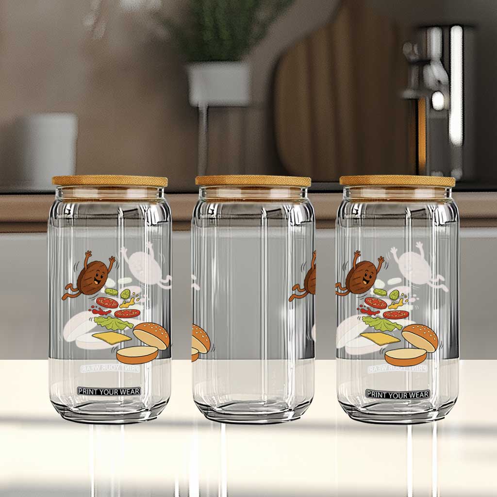 Funny Burger Ingredients Flying Into Bun Glass Can Fast Food Lover Gift TS12 Print Your Wear