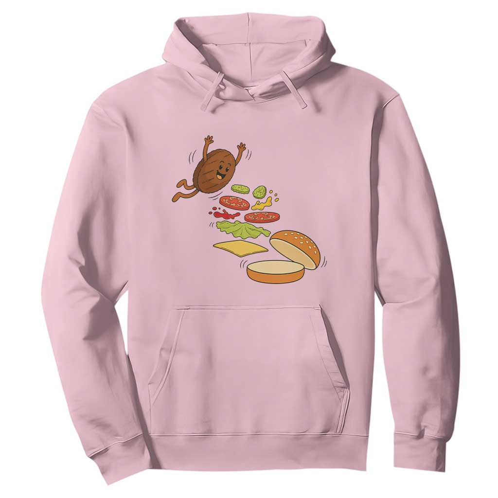 Funny Burger Ingredients Flying Into Bun Hoodie Fast Food Lover Gift TS12 Light Pink Print Your Wear