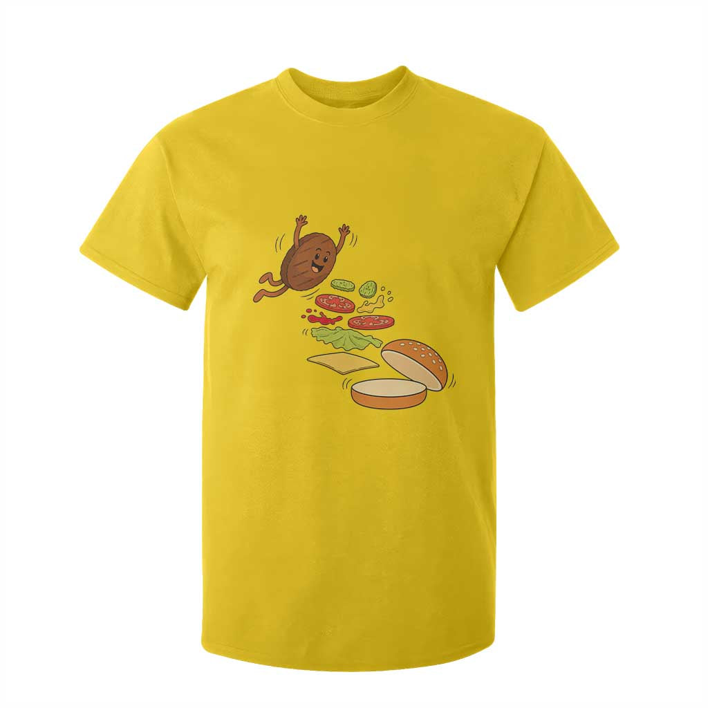 Funny Burger Ingredients Flying Into Bun T Shirt For Kid Fast Food Lover Gift TS12 Daisy Print Your Wear
