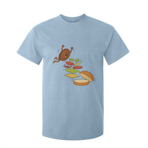 Funny Burger Ingredients Flying Into Bun T Shirt For Kid Fast Food Lover Gift TS12 Light Blue Print Your Wear