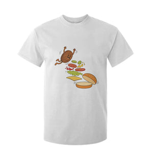 Funny Burger Ingredients Flying Into Bun T Shirt For Kid Fast Food Lover Gift TS12 White Print Your Wear