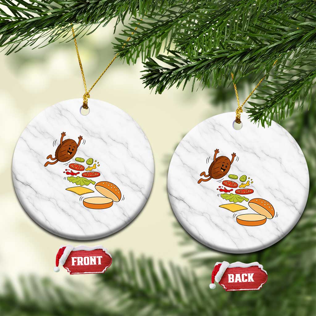 Funny Burger Ingredients Flying Into Bun Ceramic Ornament Fast Food Lover Gift TS12 1pc White Marble Print Your Wear
