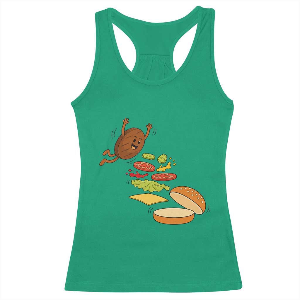 Funny Burger Ingredients Flying Into Bun Racerback Tank Top Fast Food Lover Gift TS12 Irish Green Print Your Wear
