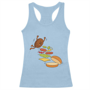 Funny Burger Ingredients Flying Into Bun Racerback Tank Top Fast Food Lover Gift TS12 Light Blue Print Your Wear