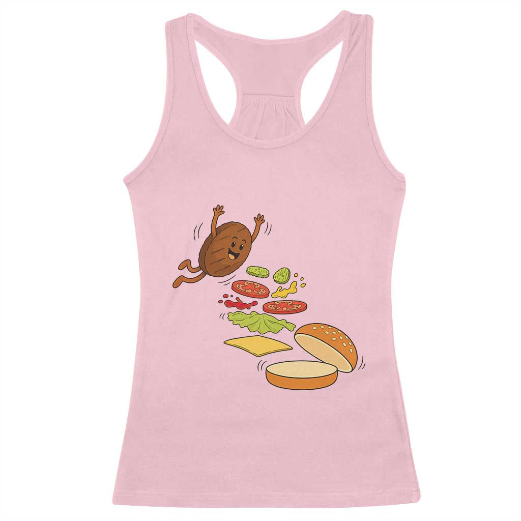 Funny Burger Ingredients Flying Into Bun Racerback Tank Top Fast Food Lover Gift TS12 Light Pink Print Your Wear