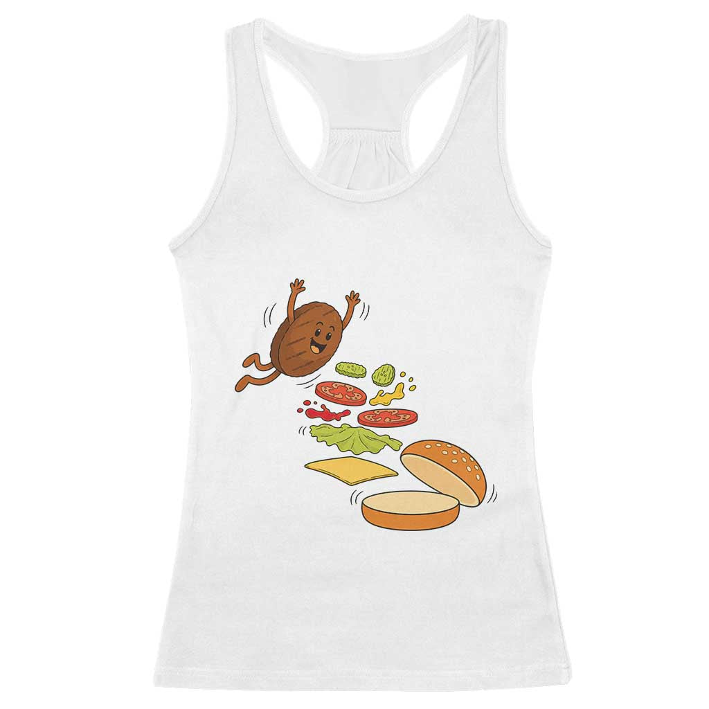 Funny Burger Ingredients Flying Into Bun Racerback Tank Top Fast Food Lover Gift TS12 White Print Your Wear