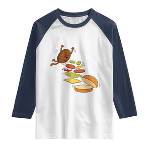 Funny Burger Ingredients Flying Into Bun Raglan Shirt Fast Food Lover Gift TS12 White Navy Print Your Wear