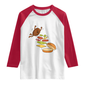 Funny Burger Ingredients Flying Into Bun Raglan Shirt Fast Food Lover Gift TS12 White Red Print Your Wear