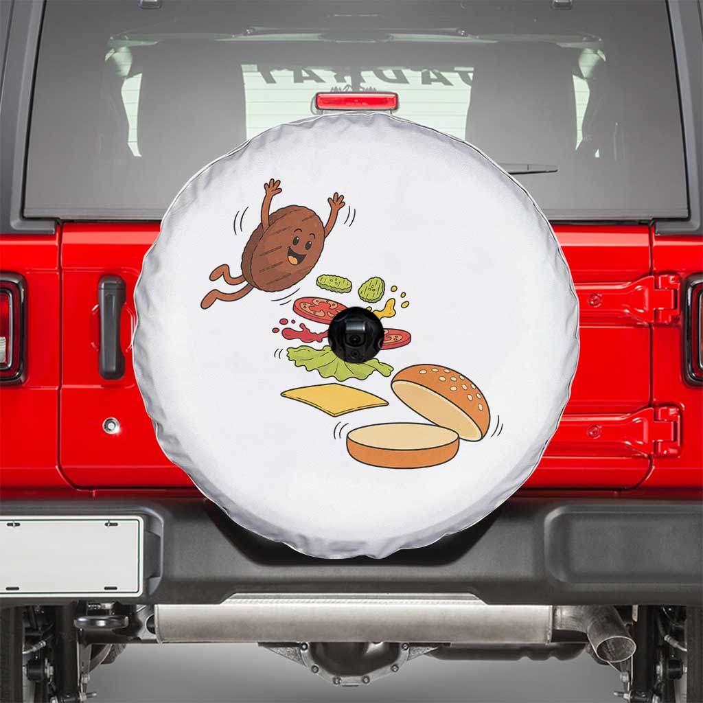Funny Burger Ingredients Flying Into Bun Spare Tire Cover Fast Food Lover Gift TS12 White Print Your Wear
