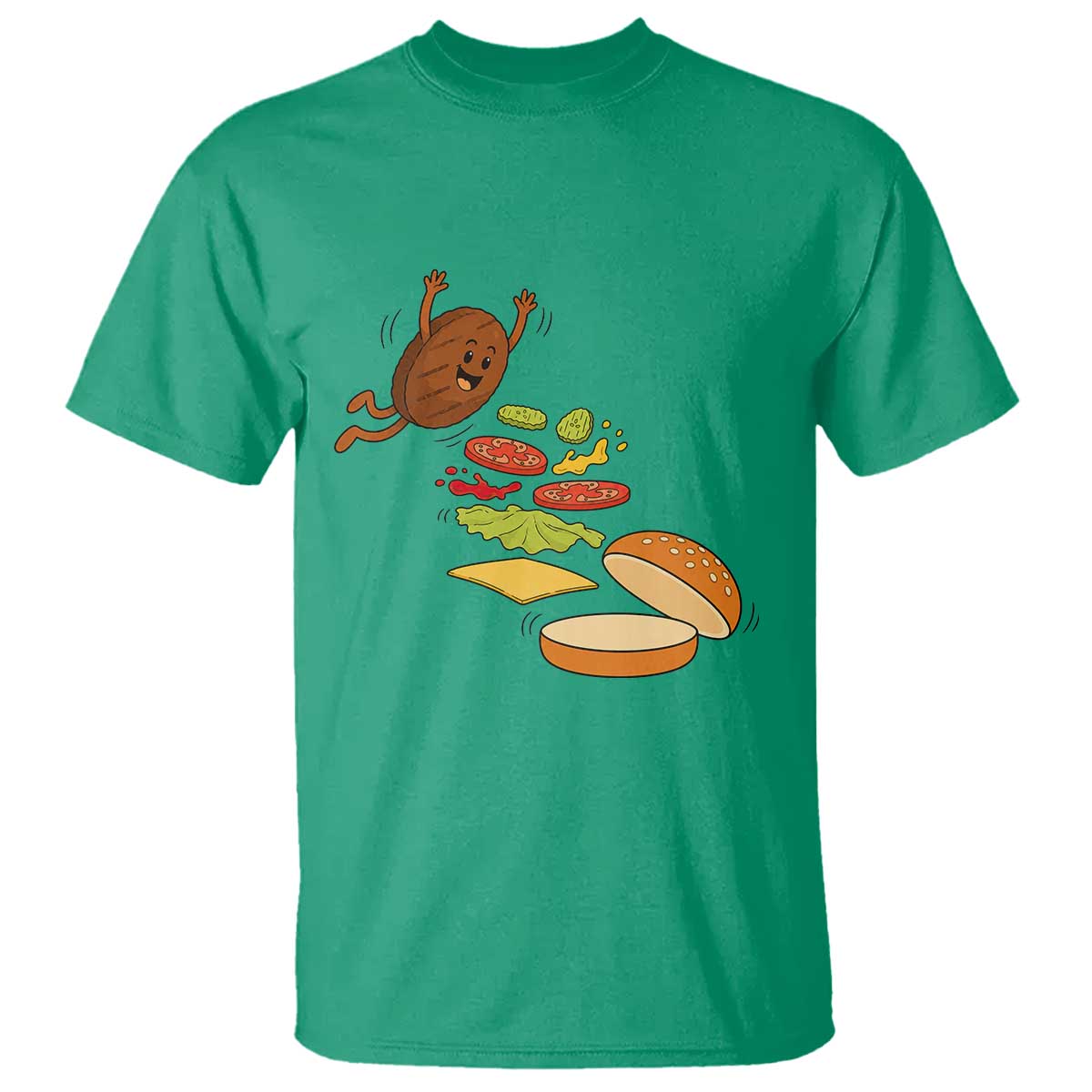 Funny Burger Ingredients Flying Into Bun T Shirt Fast Food Lover Gift TS12 Irish Green Print Your Wear