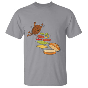 Funny Burger Ingredients Flying Into Bun T Shirt Fast Food Lover Gift TS12 Sport Gray Print Your Wear